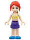 Minifig No: frnd384  Name: Friends Mia - Dark Purple Shorts, Yellowish Green Top with Vines