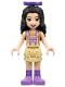 Minifig No: frnd406  Name: Friends Emma - Tan Dress with Straps, Medium Lavender Boots, Dark Purple Bow
