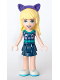 Minifig No: frnd440  Name: Friends Stephanie - Dark Blue Layered Skirt, Sleeveless Top with Cat Face, Dark Purple Cat Ears