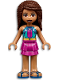 Minifig No: frnd444  Name: Friends Andrea, Dark Turquoise Halter Top with Magenta Stripes and Dots, Magenta Skirt