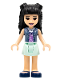 Minifig No: frnd482  Name: Friends Emma - Aqua Skirt, Sand Blue Vest, Black Hair with Braid Buns and Flower