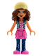 Minifig No: frnd509  Name: Friends Olivia (Nougat) - Dark Pink Skirt, Dark Blue Leggings, Bright Light Yellow Knit Cap