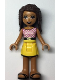 Minifig No: frnd517  Name: Friends Andrea - Yellow Skirt with Black Hem, Magenta and White Top with Belt
