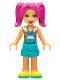 Minifig No: frnd525  Name: Friends Camila - Dark Turquoise Shorts and Top, Gold Vest, Yellow Shoes