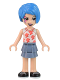 Minifig No: frnd529  Name: Friends Evelyn - White Sleeveless Shirt, Sand Blue Skirt, Face Paint