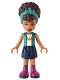 Minifig No: frnd551  Name: Friends Andrea, Dark Turquoise Jacket over White Top with Crown, Dark Blue Skirt with Magenta Boots, Dark Turquoise Head Wrap
