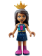 Minifig No: frnd564  Name: Friends Andrea - Dark Turquoise Halter Top with Magenta Stripes and Dots, Dark Blue Skirt with Magenta Boots, Pearl Gold Tiara