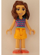 Minifig No: frnd637  Name: Friends Luna - Dark Pink and Medium Azure Top with Scales, Bright Light Orange Shorts, Coral Shoes