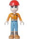 Minifig No: frnd657  Name: Friends Darrel - Orange Safety Shirt, Sand Blue Legs, Medium Nougat Boots, Red Construction Helmet