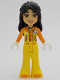 Minifig No: frnd661  Name: Friends Liann - Orange and Yellow Ski Suit / Jacket, Trousers Bell-Bottoms, Orange Shoes