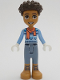 Minifig No: frnd663  Name: Friends Aaron - Bright Light Blue Sweater, Coral Scarf, Sand Blue Trousers, Medium Nougat Boots