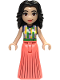 Minifig No: frnd683  Name: Friends Emma (Adult) - Pleated Coral Skirt, Dark Blue, Medium Lavender, Yellow, Green, and White Top