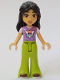 Minifig No: frnd689  Name: Friends Liann - Medium Lavender Top, Lime Trousers Bell-Bottoms, Dark Red Shoes, Smile with Top Teeth