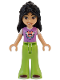 Minifig No: frnd728  Name: Friends Liann - Medium Lavender Top,  Lime Trousers Bell-Bottoms, Dark Red Shoes, Lopsided Smile