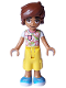 Minifig No: frnd731  Name: Friends Leo - White Shirt with Coral Flowers, Yellow Trousers Cropped Large Pockets, Medium Azure Shoes