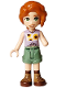 Minifig No: frnd733  Name: Friends Autumn - Lavender Vest with Sunflowers, Sand Green Shorts, Nougat and Reddish Brown Boots