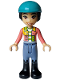 Minifig No: frnd734  Name: Friends Liann - Coral Jacket, Sand Blue Trousers, Black Boots, Dark Turquoise Horse Riding Helmet