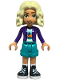 Minifig No: frnd738  Name: Friends Nova - Dark Purple Hoodie, White Shirt with Tent, Dark Turquoise Shorts, Black and White Boots