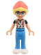 Minifig No: frnd745  Name: Friends Olly - White Shirt with Black Stripes, Coral Suspenders, Dark Azure Trousers, White Shoes, Coral Hat