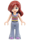 Minifig No: frnd746  Name: Friends Paisley - Striped Sleeveless V-Neck, Sand Blue Trousers Bell-Bottoms, Medium Lavender Shoes