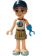 Minifig No: frnd753  Name: Friends Autumn - White and Orange Sleeveless Top with Tent, Dark Tan Shorts, Metallic Light Blue Sandals, Prosthetic Hand