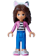 Minifig No: gdh010  Name: Gabby - Dark Pink Jacket over Black and White Striped Shirt, Blue Trousers, Dark Brown Hair with Internal Supports