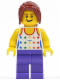 Minifig No: gen060  Name: Shirt with Female Rainbow Stars Pattern, Dark Purple Legs, Dark Red Hair Ponytail Long with Side Bangs