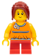 Minifig No: gen077  Name: Girl, Red Short Legs, Hair Ponytail Long with Side Bangs