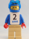 Minifig No: gg006s  Name: Snowboarder, Blue Shirt, Tan Legs, White Vest, Number 2 Sticker on Both Sides