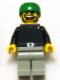 Minifig No: gg010  Name: Skateboarder, Black Shirt, Light Gray Legs, without Back Stud
