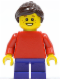 Minifig No: hol018  Name: Plain Red Torso with Red Arms, Dark Purple Short Legs, Dark Brown Ponytail and Swept Sideways Fringe