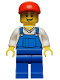 Minifig No: hol019  Name: Overalls Blue over V-Neck Shirt, Blue Legs, Red Short Bill Cap, Open Grin