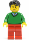 Minifig No: hol023  Name: Green V-Neck Sweater, Red Legs, Black Short Tousled Hair, Smirk and Stubble Beard