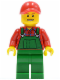 Minifig No: hol028  Name: Overalls Farmer Green, Red Cap with Hole, Open Grin