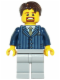 Minifig No: hol069  Name: Businessman Pinstripe Jacket and Gold Tie, Light Bluish Gray Legs, Dark Brown Hair Short Tousled with Side Part