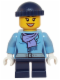 Minifig No: hol074  Name: Medium Blue Jacket with Light Purple Scarf, Dark Blue Short Legs, Dark Blue Knit Cap
