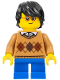 Minifig No: hol104  Name: Child - Boy, Medium Nougat Argyle Sweater, Blue Short Legs, Black Tousled Hair, Glasses, Freckles