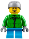 Minifig No: hol105  Name: Winter Jacket Zipper, Dark Azure Short Legs, Light Bluish Gray Sports Helmet