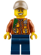 Minifig No: hol109  Name: City Jungle Explorer - Dark Orange Jacket with Pouches, Dark Blue Legs, Dark Tan Cap with Hole, Big Smile