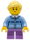 Minifig No: hol111  Name: Girl - Fair Isle Sweater, Bright Light Yellow Ponytail, Lavender Legs Short, Freckles