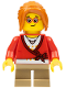 Minifig No: hol127  Name: Child - Girl, Sweater Cropped with Bow, Heart Necklace, Dark Tan Short Legs, Dark Orange Ponytail Long with Side Bangs, Glasses, Freckles