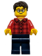 Minifig No: hol131a  Name: Red Plaid Flannel Shirt, Dark Blue Legs, Dark Brown Hair, Glasses