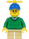 Minifig No: hol163a  Name: Boy - Freckles, Green Sweater V-Neck over Button Down Shirt Collar with 1 Button, Tan Short Legs, Blue Cap with Tiny Yellow Propeller
