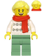 Minifig No: hol216  Name: Woman, White Turtleneck Sweater, Sand Green Legs, Bright Light Yellow Hair, Red Scarf