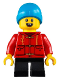 Minifig No: hol223  Name: Child - Boy, Red Tang Jacket with Hood, Black Short Legs, Dark Azure Beanie