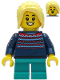 Minifig No: hol238  Name: Girl - Dark Blue Knit Sweater, Dark Turquoise Short Legs, Bright Light Yellow Hair