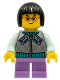 Minifig No: hol262  Name: Child - Girl, Flat Silver Jacket, Medium Lavender Short Legs, Black Short Hair, Glasses, Freckles