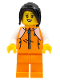 Minifig No: hol266  Name: Woman, Orange Track Suit, Long Black Hair