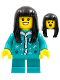 Minifig No: hol272  Name: Child Girl, Dark Turquoise Pajamas, Long Black Hair, Short Legs