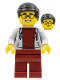 Minifig No: hol274  Name: Man, Black Hair, Glasses, Light Bluish Gray Hoodie, Dark Red Shirt and Legs